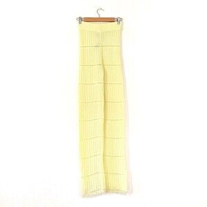 ASOS Sheer Crochet Knit High Rise Wide Leg Ankle Slit Pants Yellow Boho Resort 2